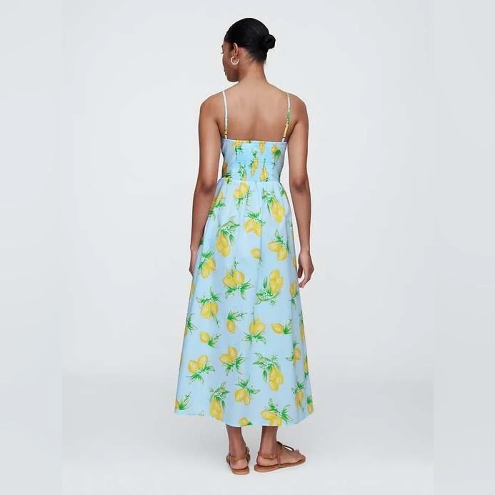 NWT- Gap Beachy Tropical Summer Lemons Novelty Prin Scoopneck Midi Dress Sz: M